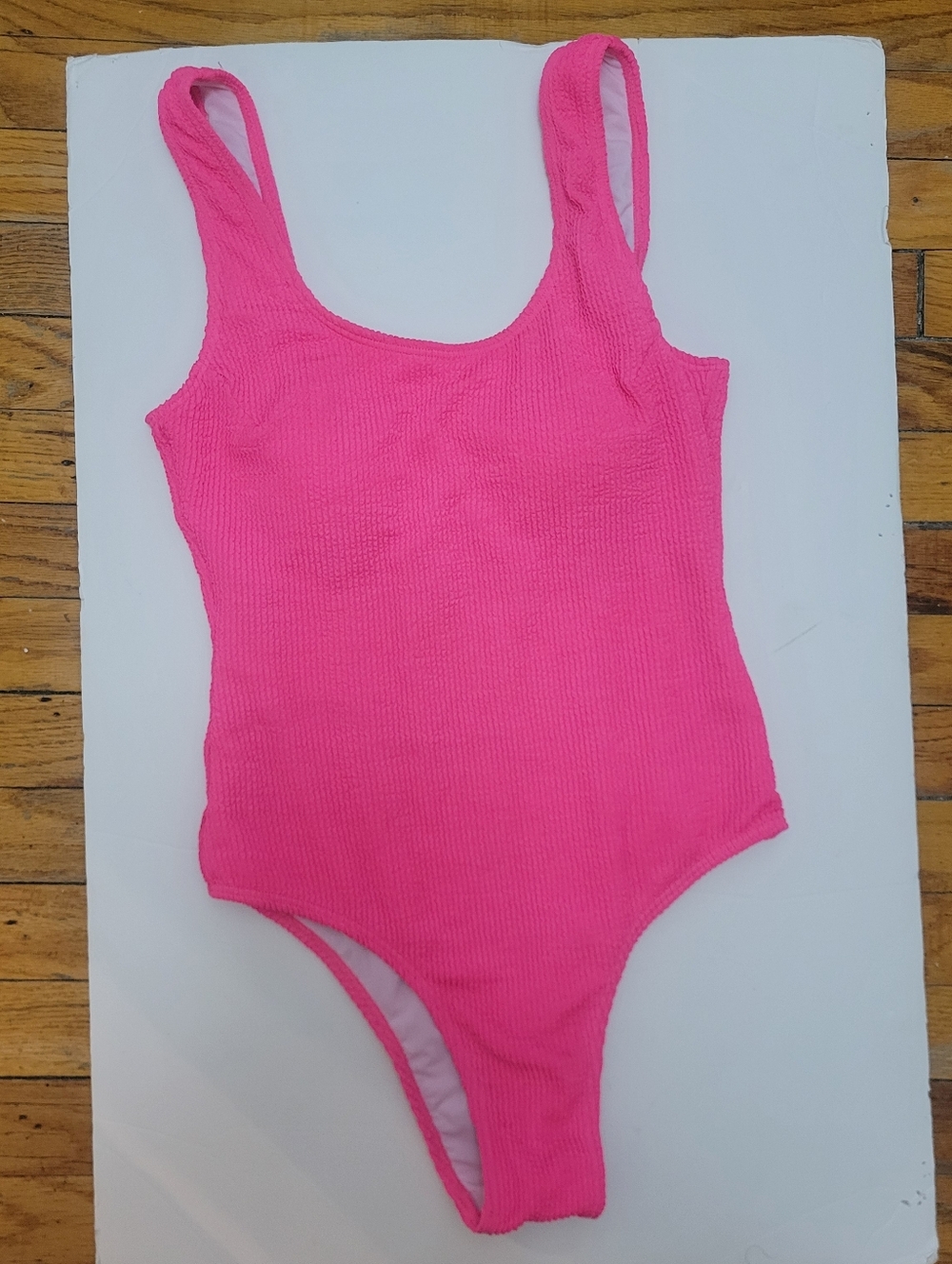 Summer Mae‎ Hot Pink Ribbed One Piece Swimsuit  S Y2K Baywatch Barbiecore
